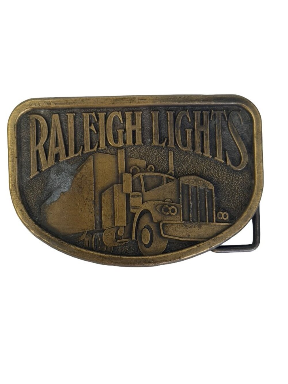 Vintage Raleigh Lights Semi Truck Belt Buckle Brass Tone Trucker Buckle